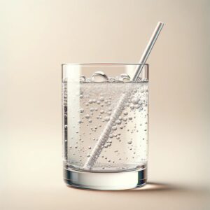 bicchiere di acqua gassata con bollicine su sfondo neutro simbolo di equilibrio e benessere cardiovascolare