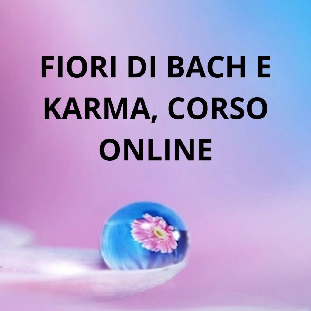 Sfera blu con fiore di Bach su sfondo rosa e viola, simbolo del corso online Fiori di Bach e Karma