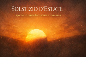 Solstizio d’estate con sole al tramonto simbolico e luce che inizia a diminuire