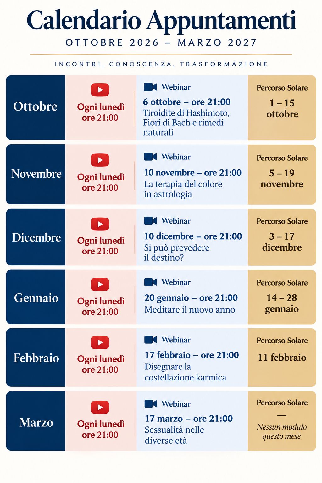 Calendario Appuntamenti Ottobre 2026 - Marzo 2027